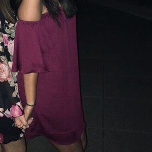 Satin Wine Off The Shoulder Layered Slip Dress